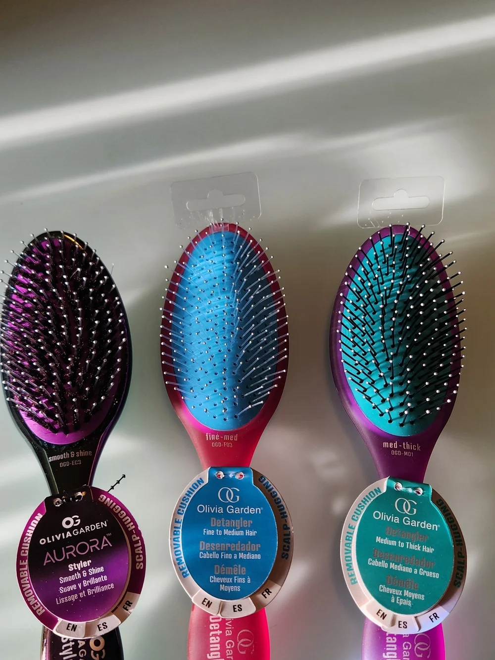 3-Olivia Garden Colorful Detangler HAIR Brush Trio - Purple, Pink & Teal